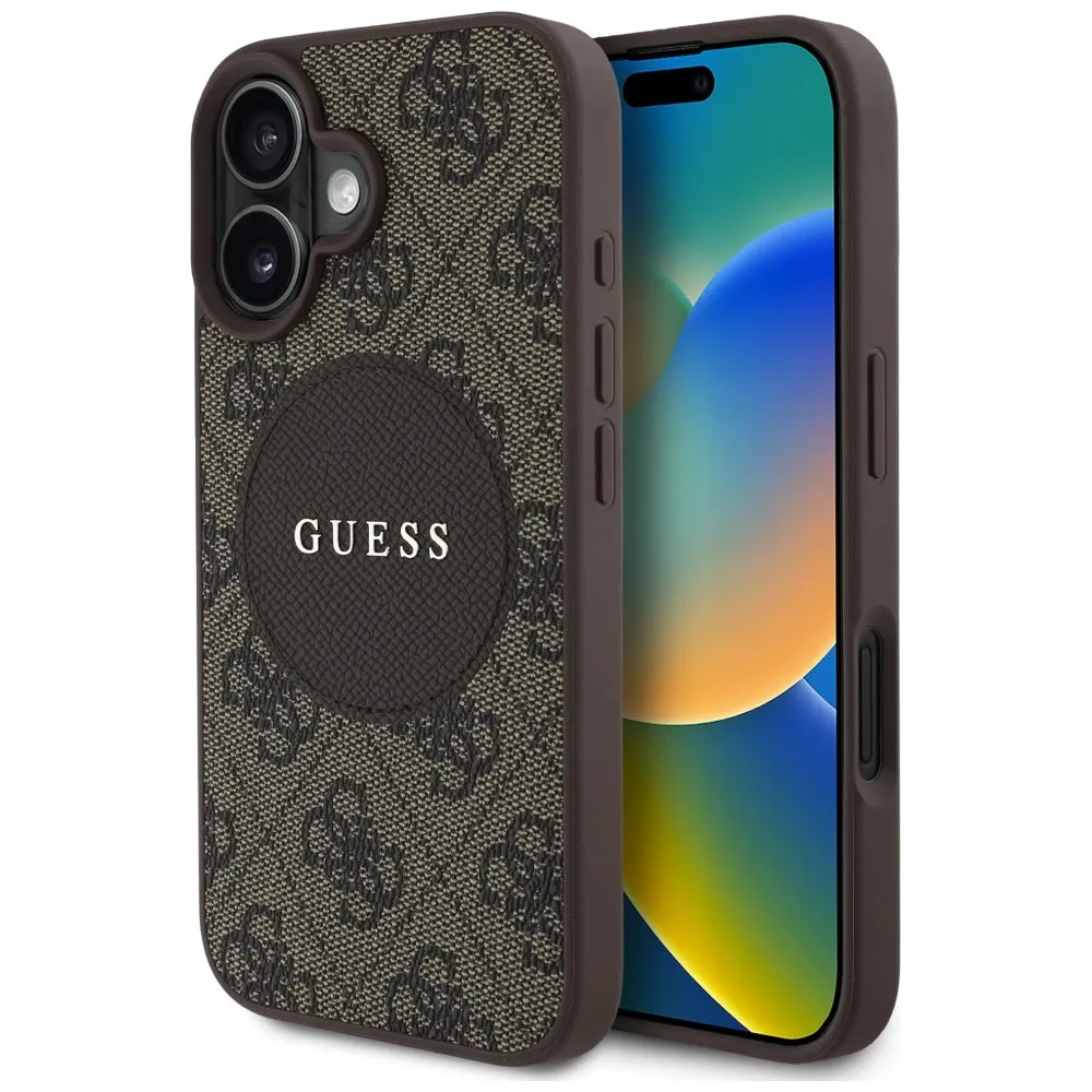 Custodia MagSafe per Apple iPhone 16, Guess, 4G Circle Classic Logo, Marrone - immagine 1