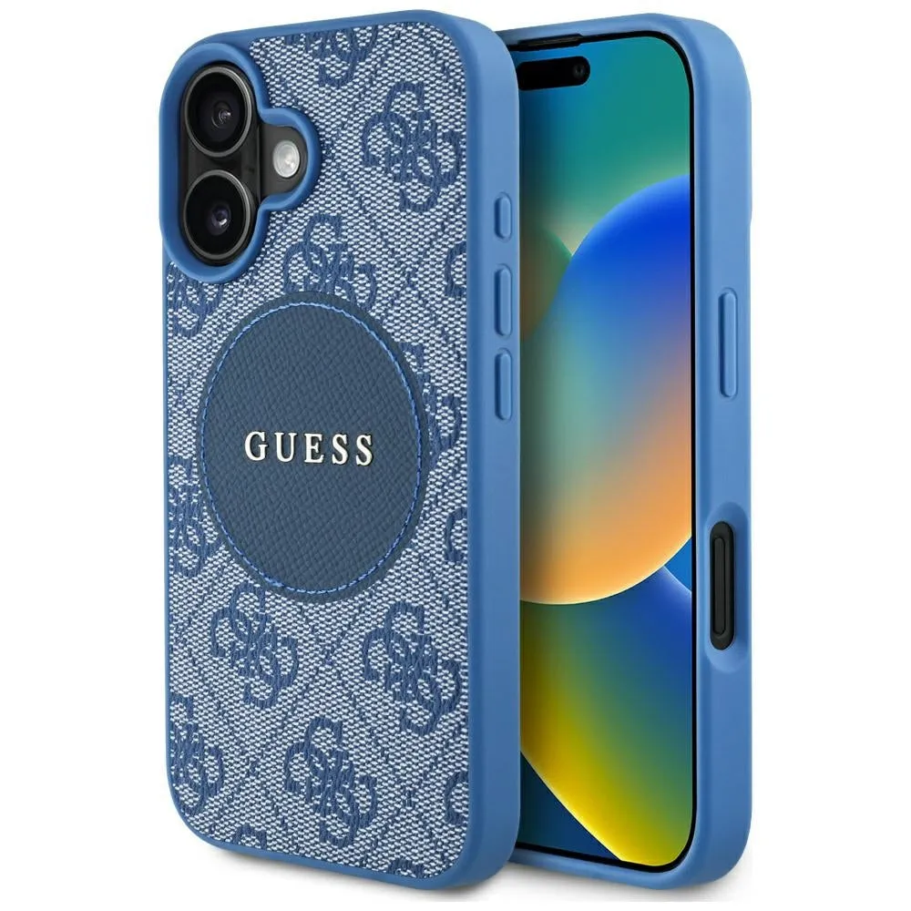 Custodia MagSafe per Apple iPhone 16, Guess, 4G Circle Classic Logo, Blu - immagine 1