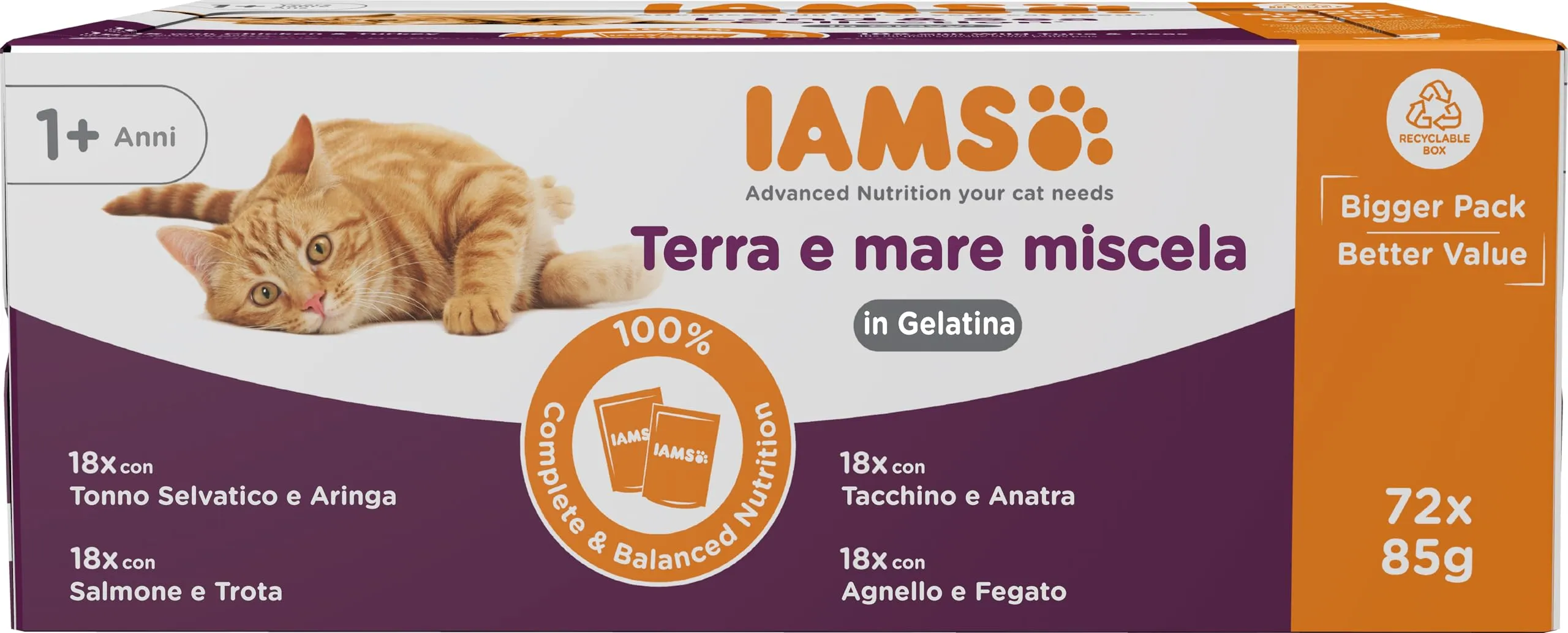 IAMS Delights Land & Sea - Cibo umido per gatti in gelatina, 72 x 85 g - immagine 1