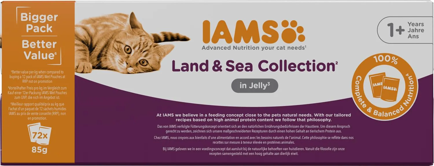 IAMS Delights Land & Sea - Cibo umido per gatti in gelatina, 72 x 85 g - immagine 10