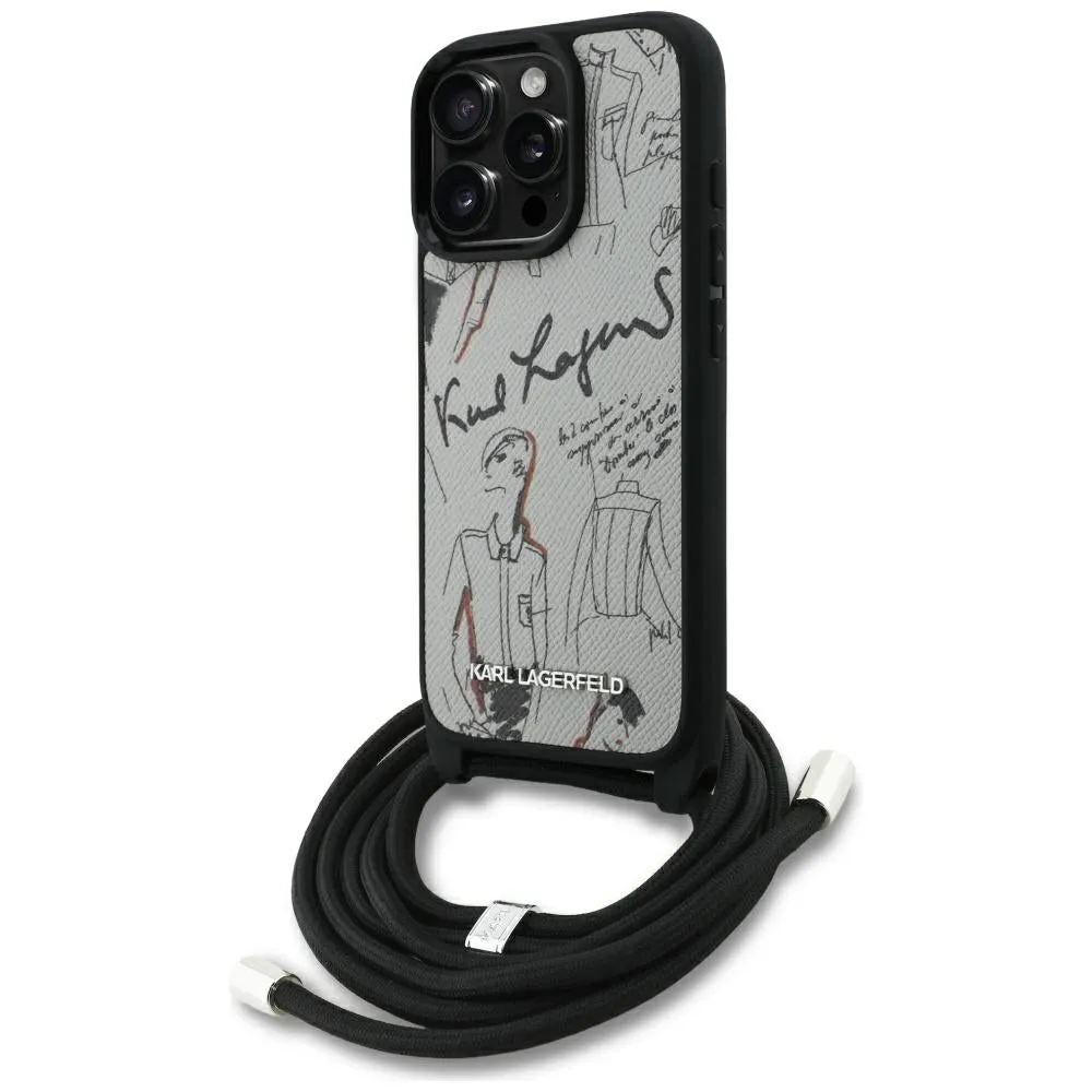 Custodia MagSafe per Apple iPhone 16 Pro, Karl Lagerfeld, Saffiano Crossbody, Grigio - immagine 1