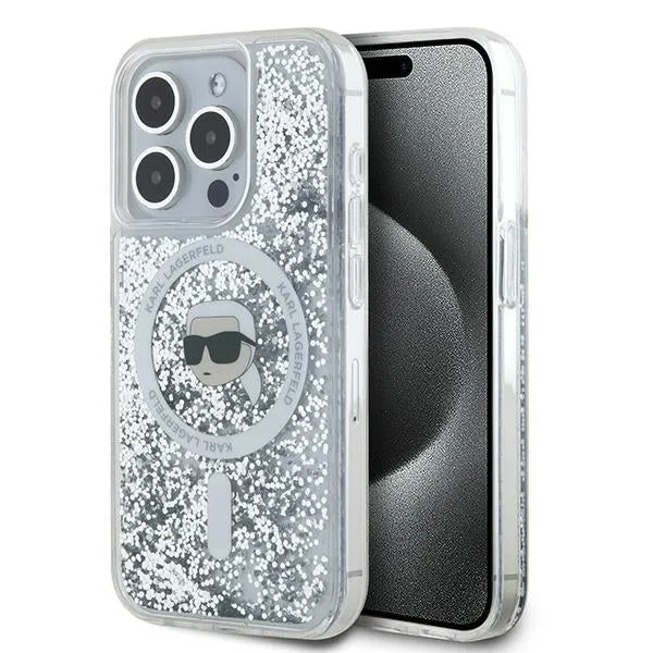Custodia MagSafe per Apple iPhone 16 Pro, Karl Lagerfeld, Liquid Glitter Karl's Head, Trasparente - immagine 1