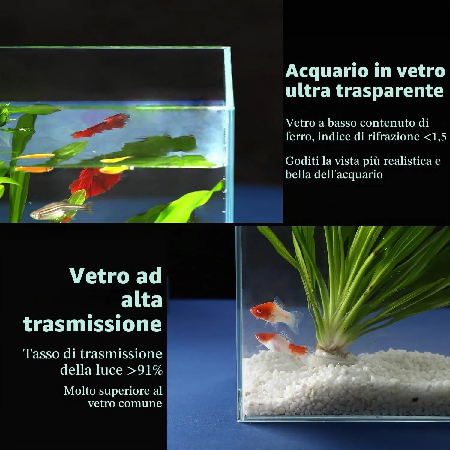 LAQUAL Vasca per Pesci in Vetro Ultra Trasparente da 25L, Acquario Senza Cornice in Vetro a Basso Contenuto di Ferro per Betta/Nano/Pesce Rosso/Lumache/Gambero, Set Vasca & Coperchio - immagine 3