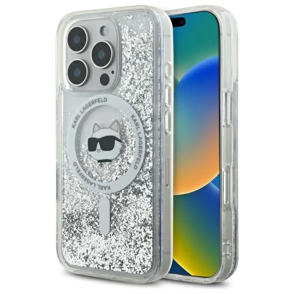 Custodia MagSafe per Apple iPhone 16 Pro, Karl Lagerfeld, Liquid Glitter Choupette's Head, Trasparente - immagine 1