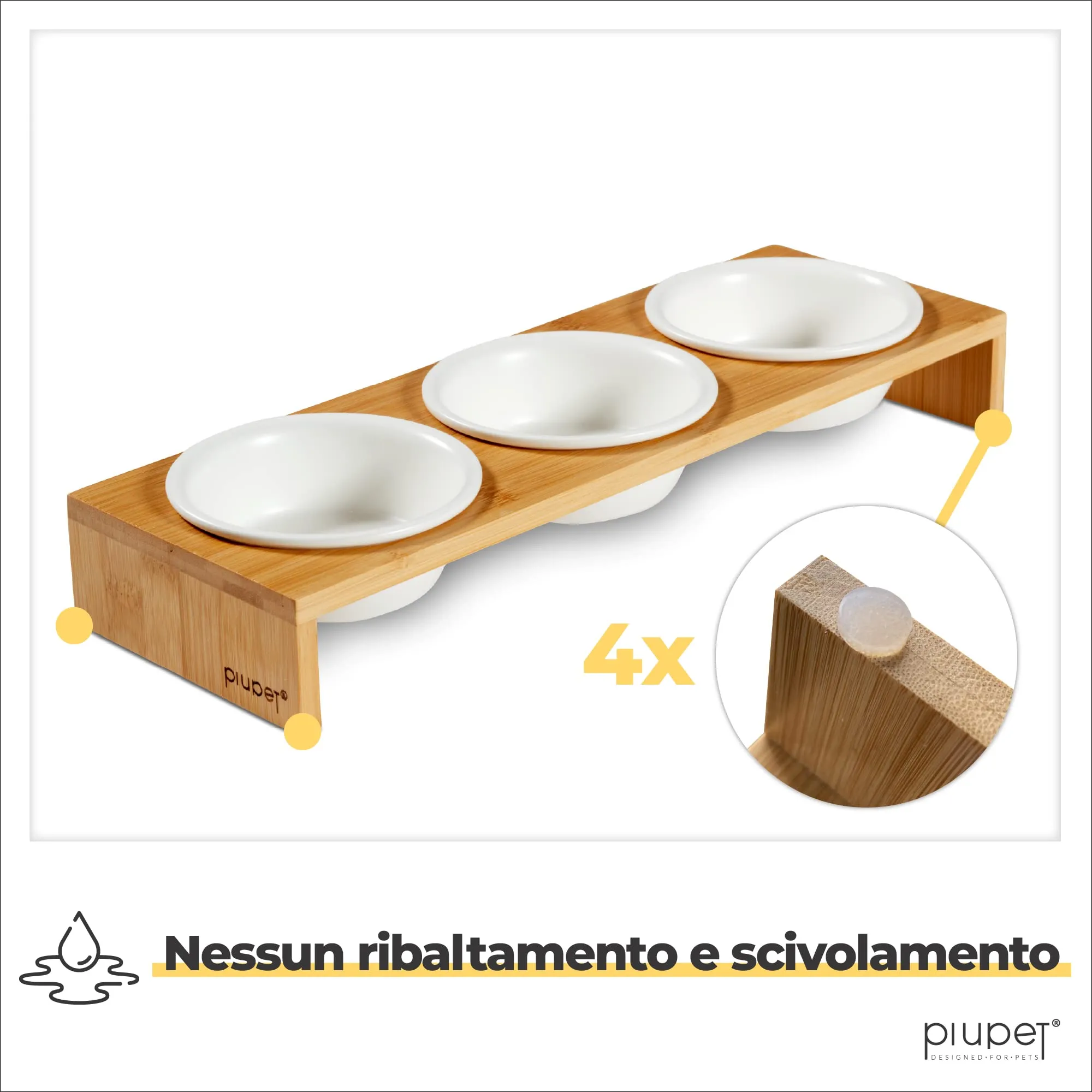 PiuPet® 3x Ciotola per Gatti Rialzata in Ceramica, 250ml - Set con Supporto - immagine 2