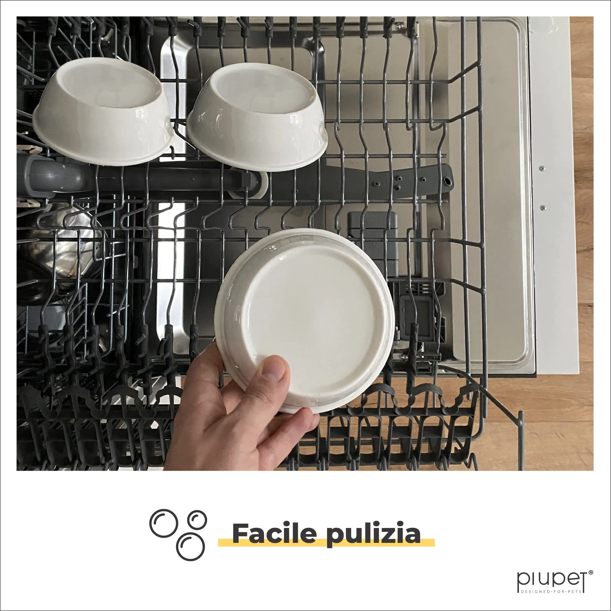 PiuPet® 3x Ciotola per Gatti Rialzata in Ceramica, 250ml - Set con Supporto - immagine 3