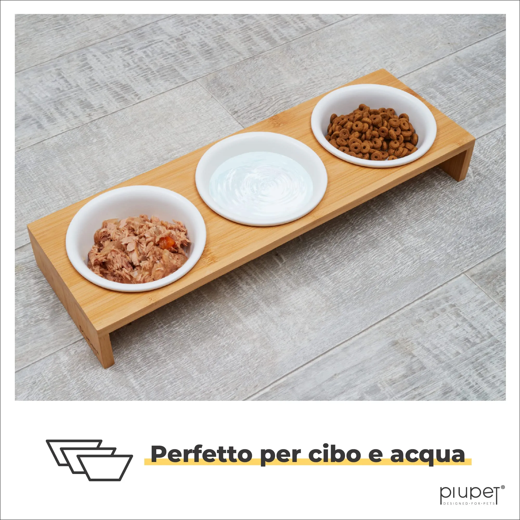 PiuPet® 3x Ciotola per Gatti Rialzata in Ceramica, 250ml - Set con Supporto - immagine 4