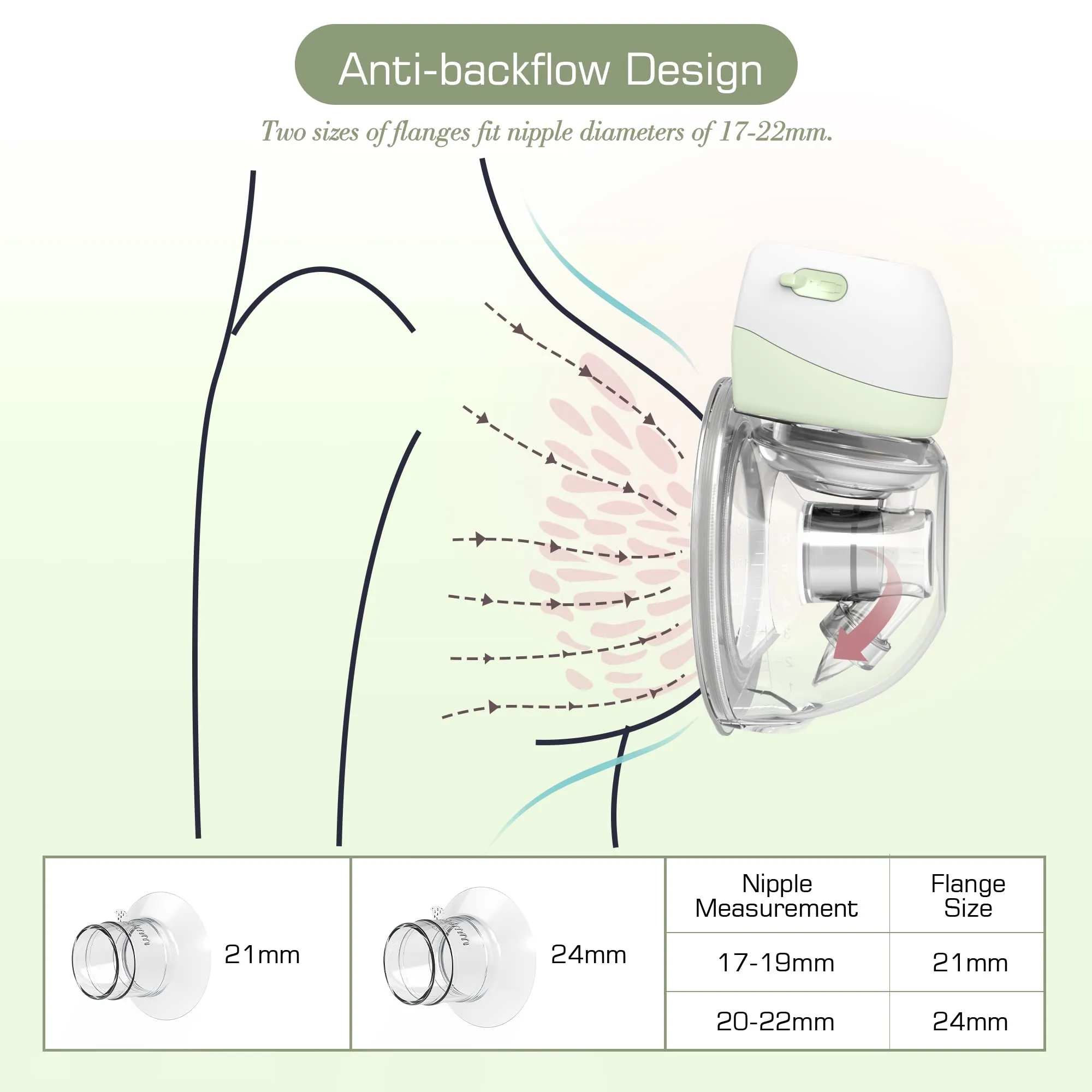 Tiralatte elettrico, doppia mani libere, 2 modalità e 9 livelli con schermo LCD, pompaggio forte, latte a prova di perdite, con flange da 21 mm/24 mm (verde 2 pezzi) - immagine 6