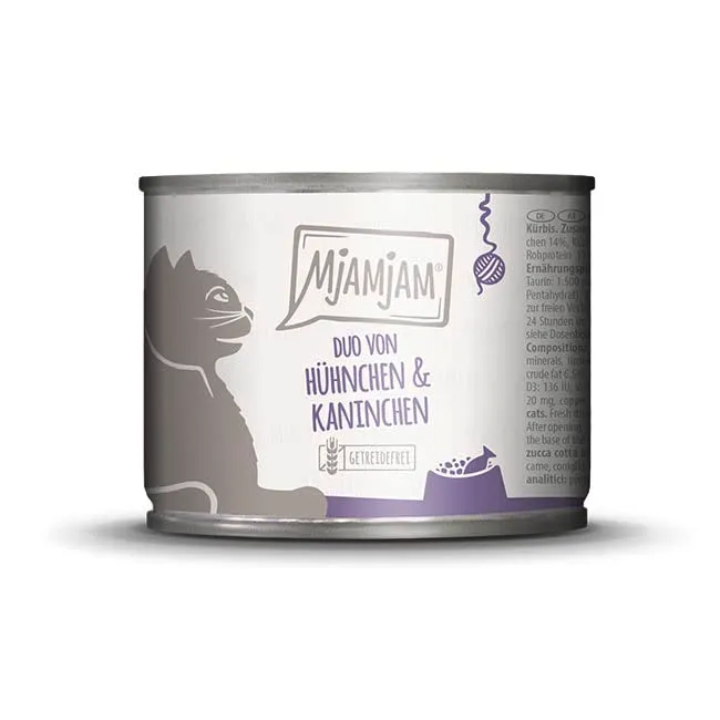 MjAMjAM - Cibo umido premium per gatti - DUO di pollo e coniglio su zucca al vapore, confezione da 6 (6 x 200 g), senza cereali con carne extra - immagine 4