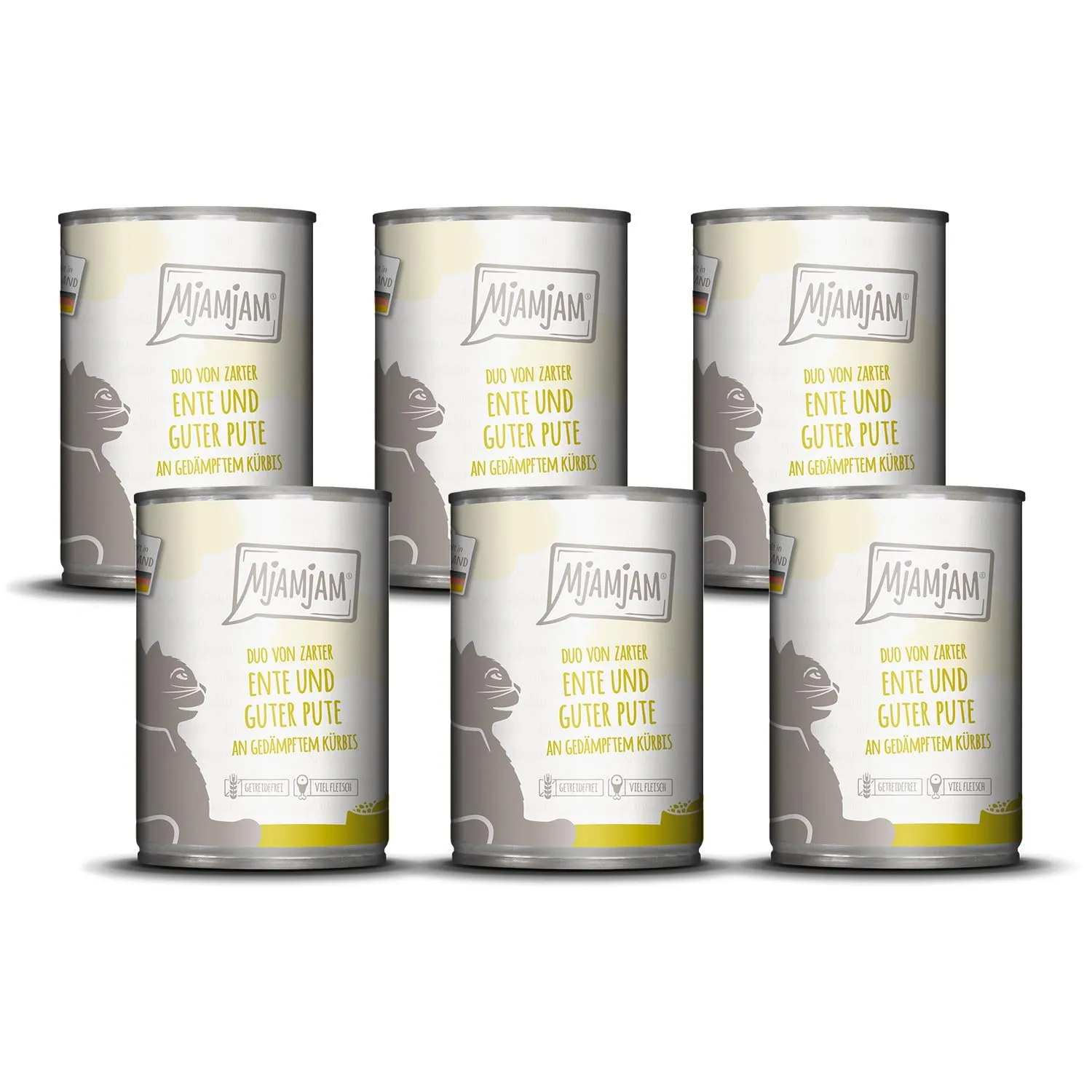 MjAMjAM - Cibo umido premium per gatti - DUO di anatra tenera e buon tacchino su zucca al vapore, confezione da 6 (6 x 400 g), senza cereali con carne extra - immagine 1