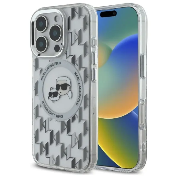 Custodia MagSafe per Apple iPhone 16 Pro, Karl Lagerfeld, IML Monogramma Karl & Choupette's Heads, Trasparente - immagine 1