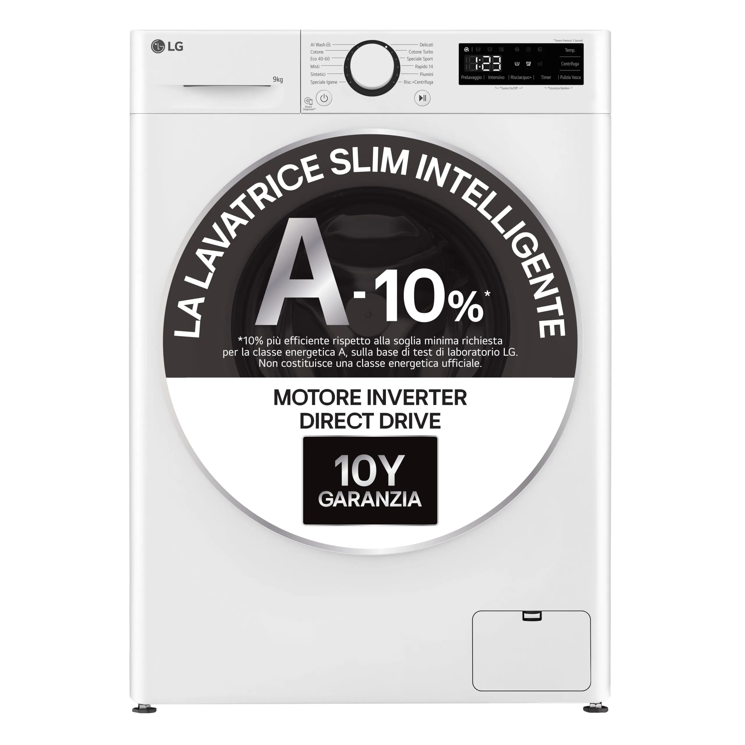 LG AI DD F2R3S09AIDD Lavatrice Slim a Carica Frontale 9kg Serie R3, Lavatrice Classe A -10%, 1200 giri, AI Wash, Motore Inverter Direct Drive, Smart Diagnosis, Libera installazione, Bianca - immagine 2