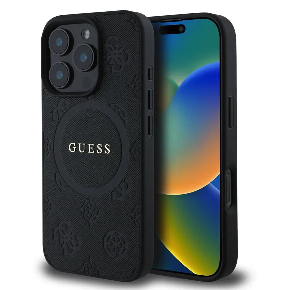 Custodia MagSafe per Apple iPhone 16 Pro, Guess, Saffiano Peony Classic Logo, Nera - immagine 1
