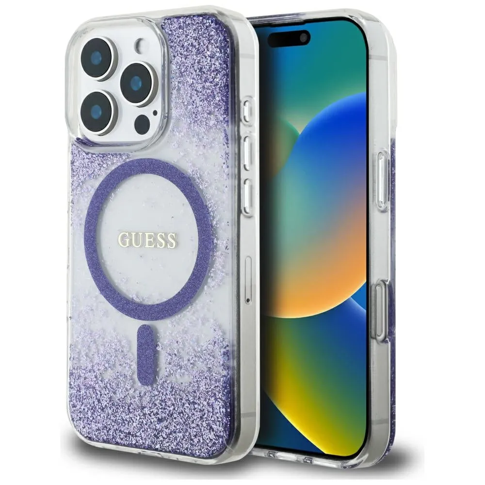 Custodia MagSafe per Apple iPhone 16 Pro, Guess, Resin Bottom Glitter, Viola - immagine 1
