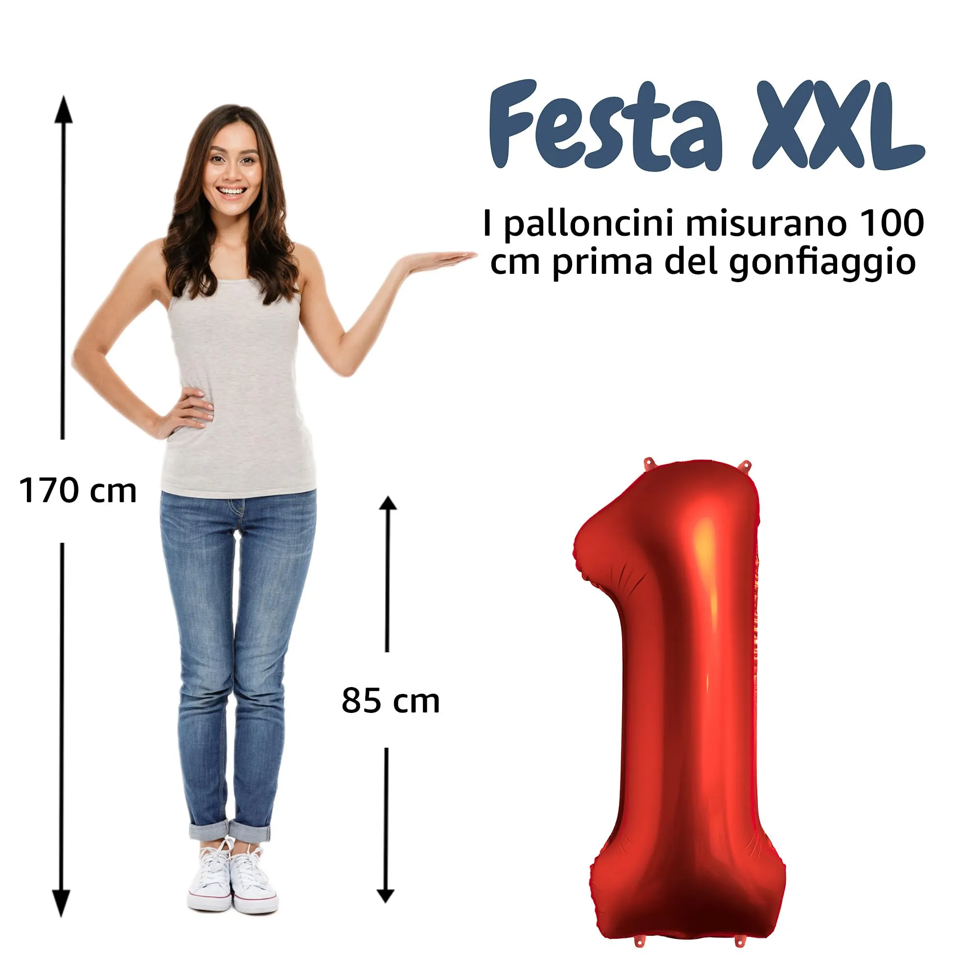 FUNFEST Palloncino Numero 1 Rosso Cromo 100cm - immagine 2