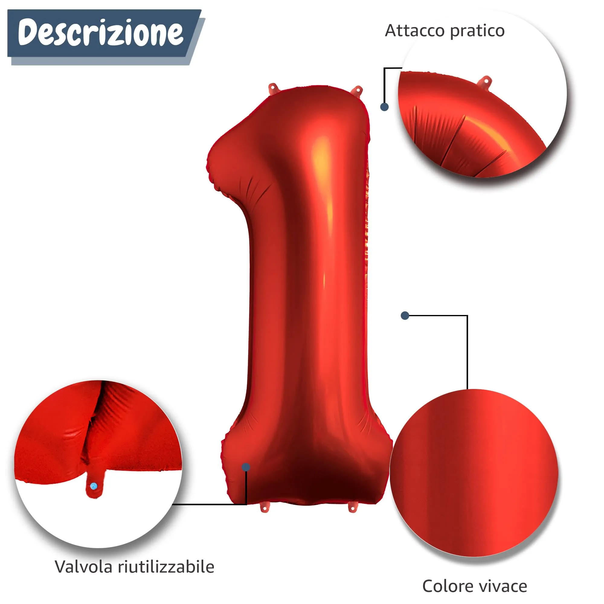 FUNFEST Palloncino Numero 1 Rosso Cromo 100cm - immagine 6