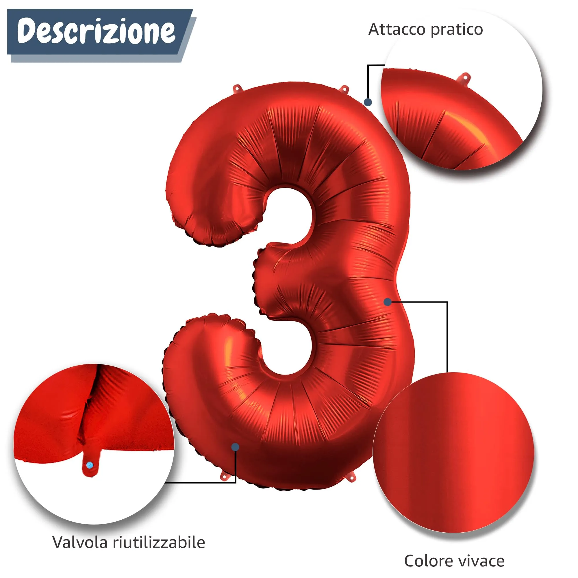 FUNFEST Palloncino Numero 3 Rosso Cromo 100cm - immagine 6