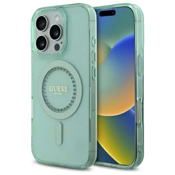 Custodia MagSafe per Apple iPhone 16 Pro, Guess, IML Rhinestone, Verde - immagine 1