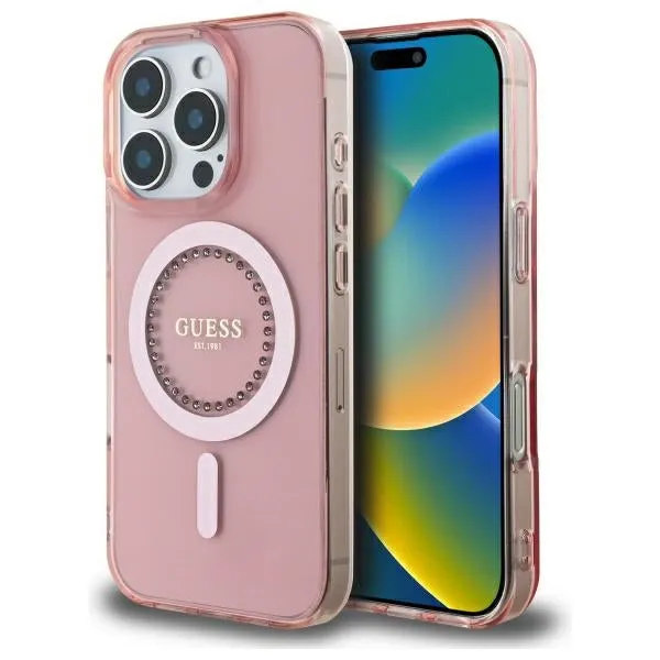 Custodia MagSafe per Apple iPhone 16 Pro, Guess, IML Rhinestone, Rosa - immagine 1
