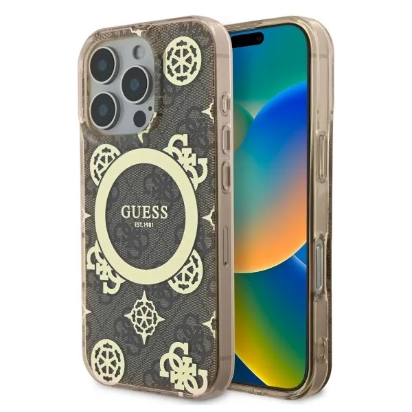 Custodia MagSafe per Apple iPhone 16 Pro, Guess, IML Peony su sfondo 4G, Marrone - immagine 1