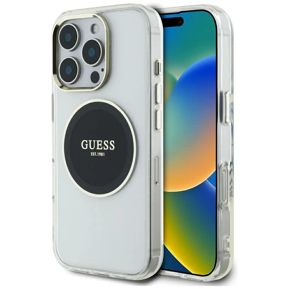 Custodia MagSafe per Apple iPhone 16 Pro, Guess, IML Metal Colored Circle, Nera - immagine 1