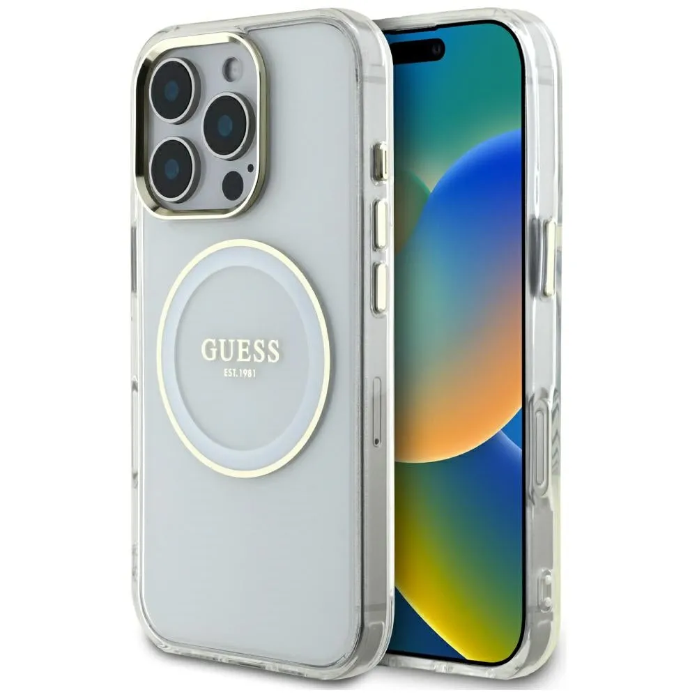 Custodia MagSafe per Apple iPhone 16 Pro, Guess, IML Metal Colored Circle, Bianca - immagine 1