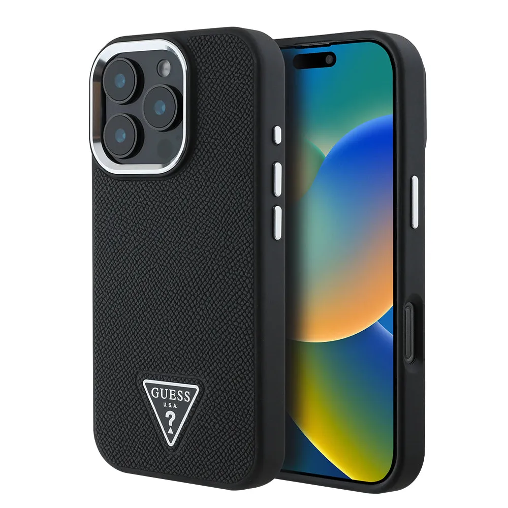 Custodia MagSafe per Apple iPhone 16 Pro, Guess, Logo Triangolo Granulato, Nera - immagine 1