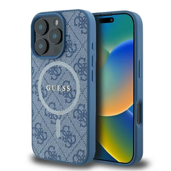 Custodia MagSafe per Apple iPhone 16 Pro, Guess, 4G Ring Classic Logo, Blu - immagine 1