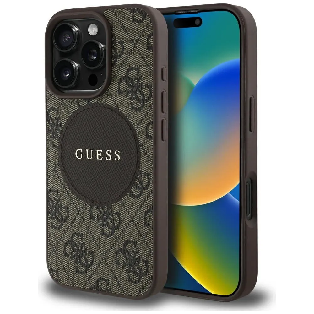 Custodia MagSafe per Apple iPhone 16 Pro, Guess, 4G Circle Classic Logo, Marrone - immagine 1