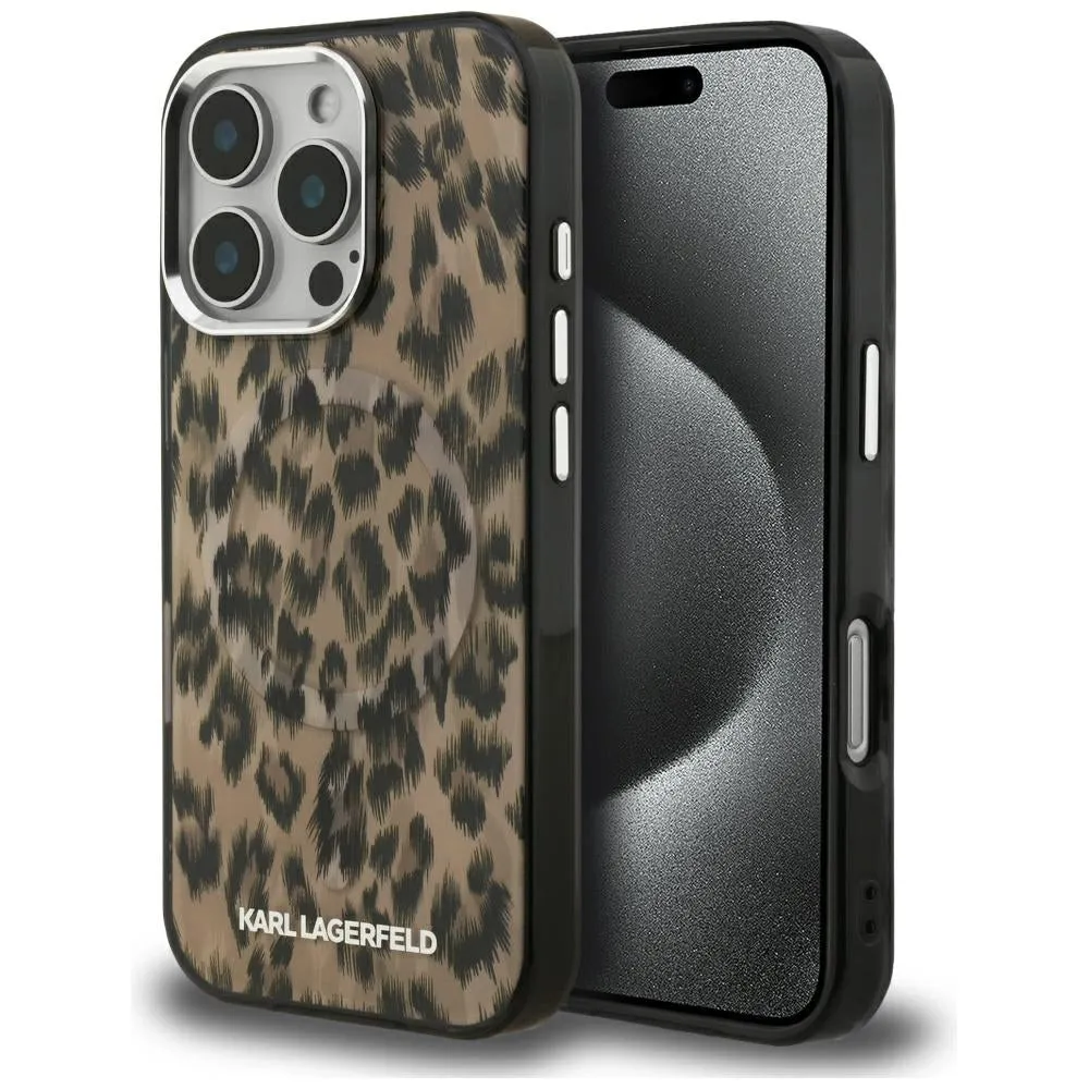 Custodia MagSafe per Apple iPhone 16 Pro Max, Karl Lagerfeld, IML Leopard Pattern, Marrone - immagine 1