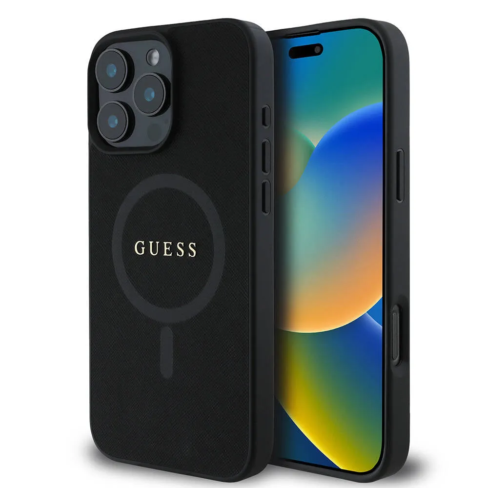 Custodia MagSafe per Apple iPhone 16 Pro Max, Guess, Saffiano Classic Logo, Nera - immagine 1