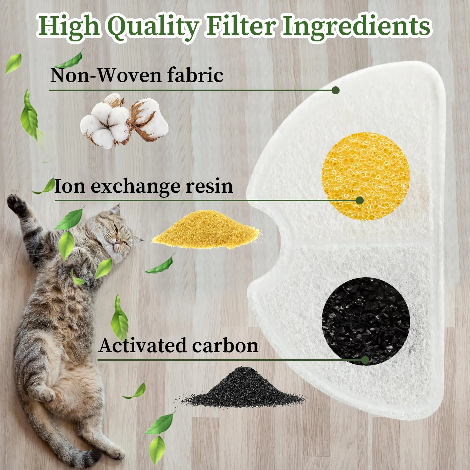 Filtri Cat Fountain 9 pezzi + 9 filtri in schiuma per gatti drinking Fountain, filtro capelli (sponge), filtrazione tripla (filtro) - immagine 6