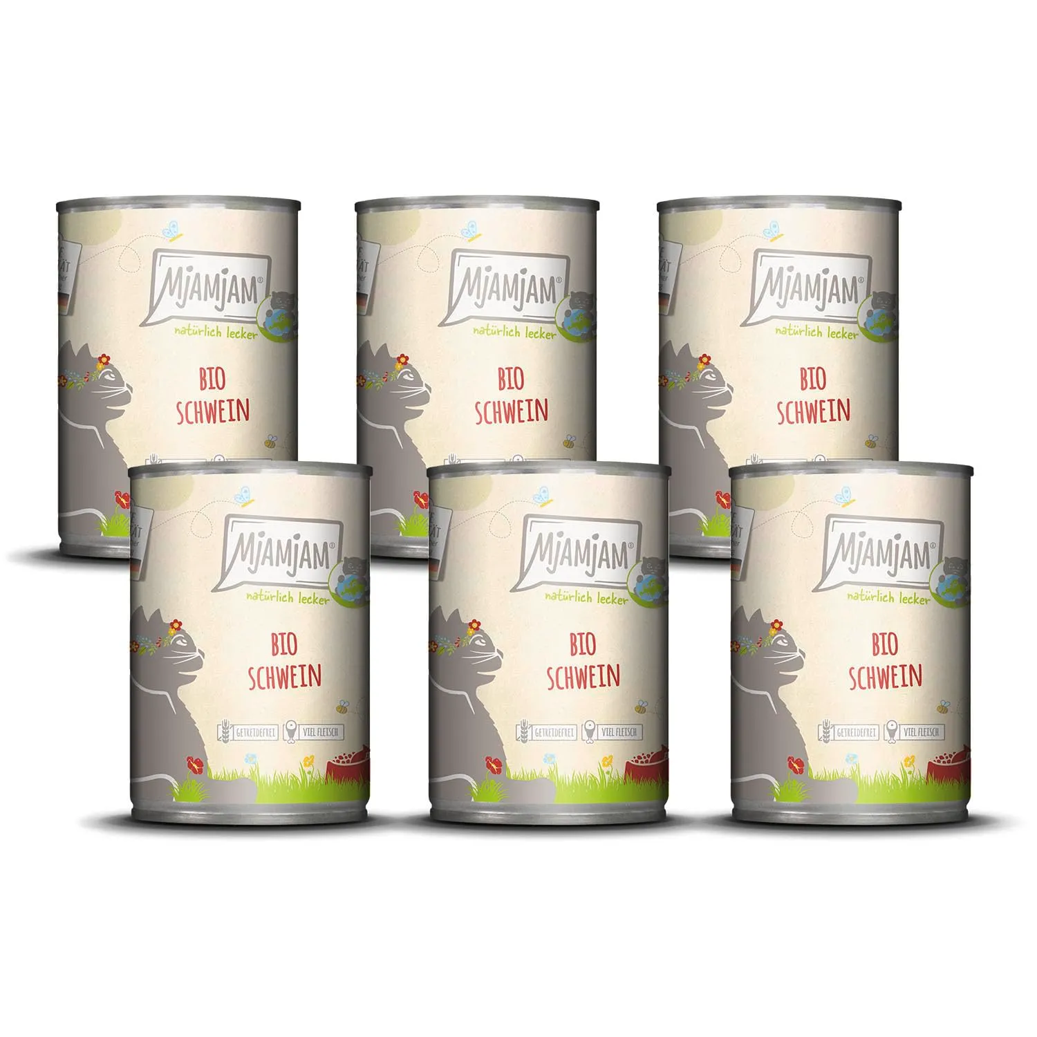 MjAMjAM - Cibo umido premium per gatti - naturalmente delizioso - Maiale BIO, confezione da 6 (6 x 400 g), senza cereali con carne extra - immagine 1