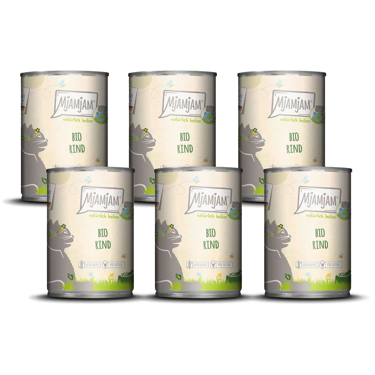 MjAMjAM - Cibo umido premium per gatti - naturalmente delizioso - manzo BIO, confezione da 6 (6 x 400 g), senza cereali con carne extra - immagine 1