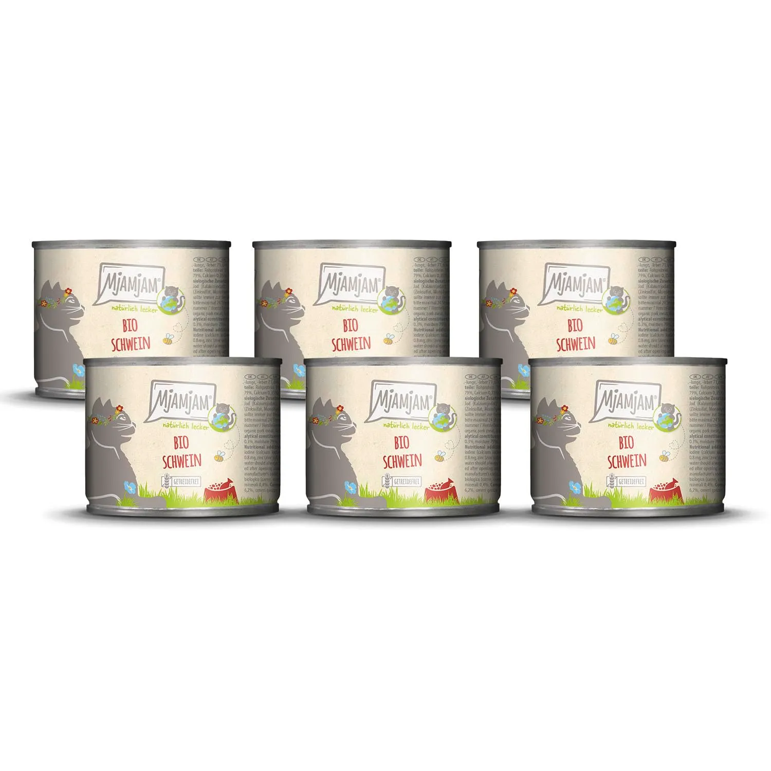 MjAMjAM - Cibo umido premium per gatti - naturalmente delizioso - Maiale BIO, confezione da 6 (6 x 200 g), senza cereali con carne extra - immagine 1