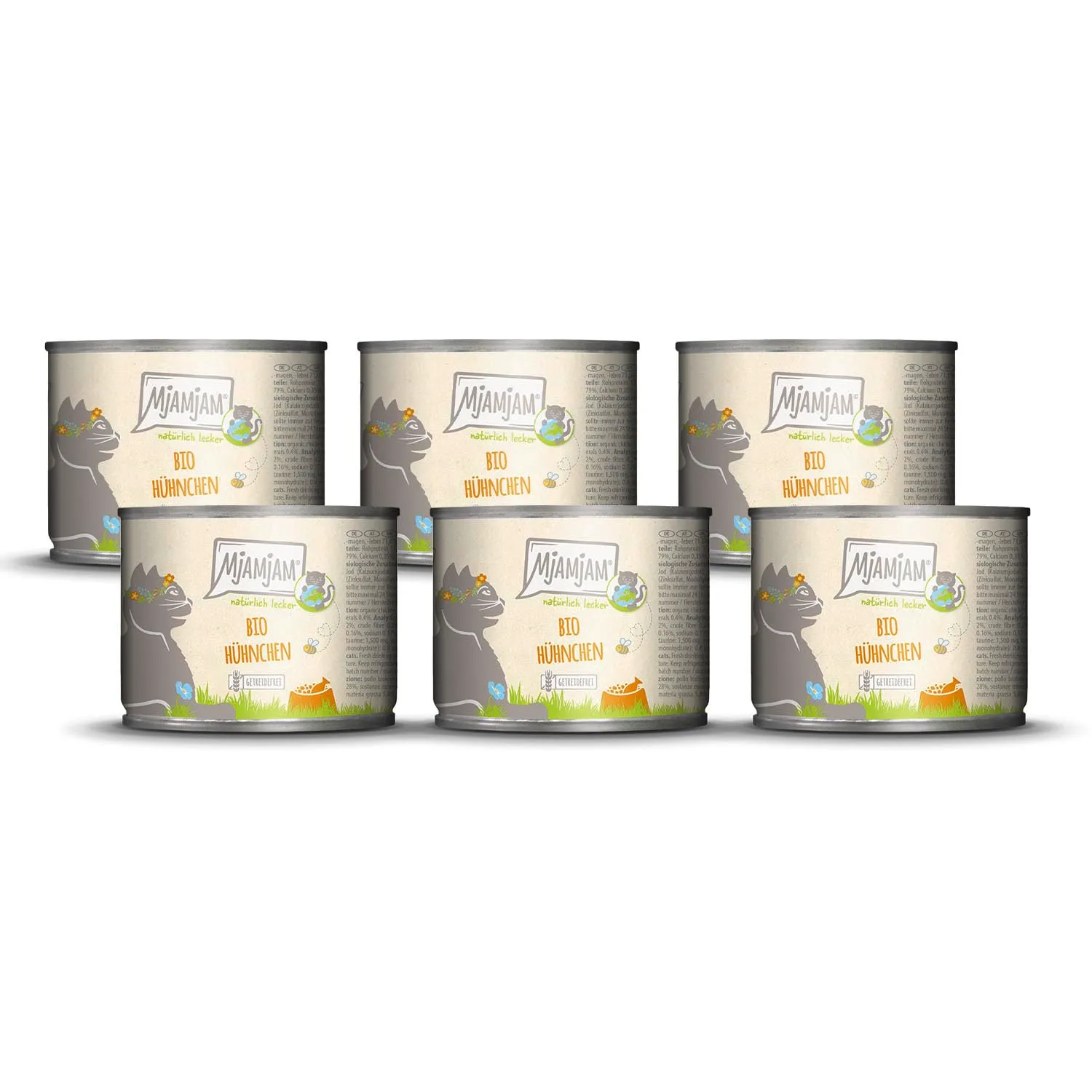 MjAMjAM - Cibo umido premium per gatti - naturalmente delizioso - pollo BIO, confezione da 6 (6 x 200 g), senza cereali con carne extra - immagine 1