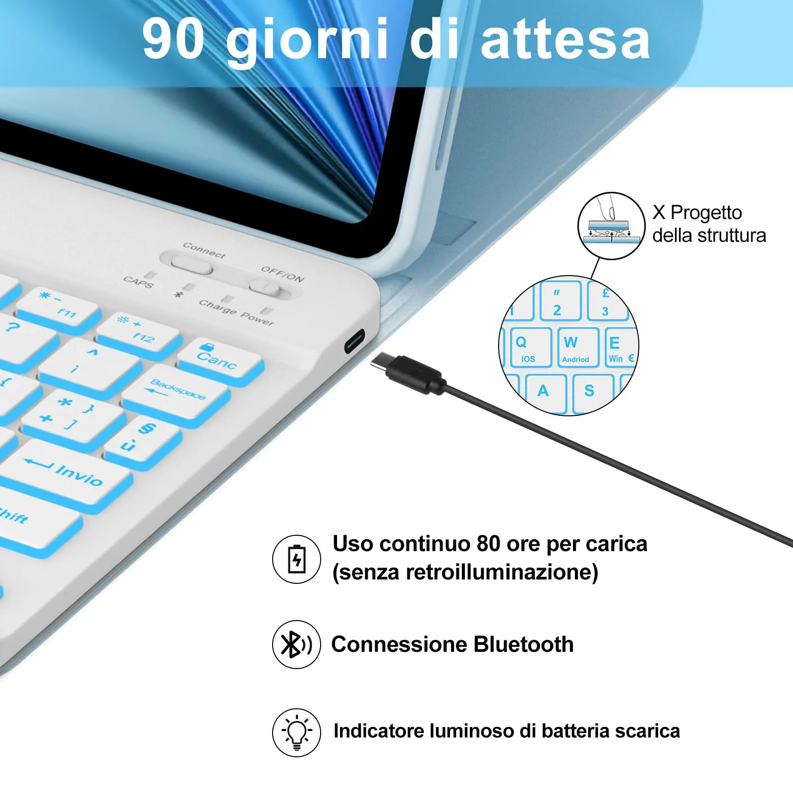 Cover Tastiera per iPad Air 11 M4 2026/M3 2025/M2 2024 11 Pollici - immagine 4