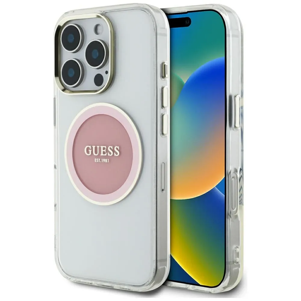 Custodia MagSafe per Apple iPhone 16 Pro Max, Guess, IML Metal Colored Circle, Rosa - immagine 1