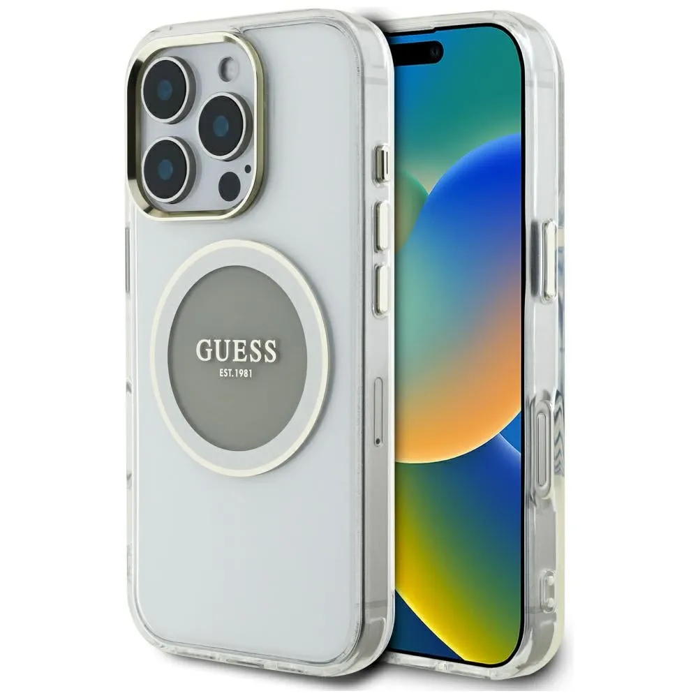 Custodia MagSafe per Apple iPhone 16 Pro Max, Guess, IML Metal Colored Circle, Grigio - immagine 1