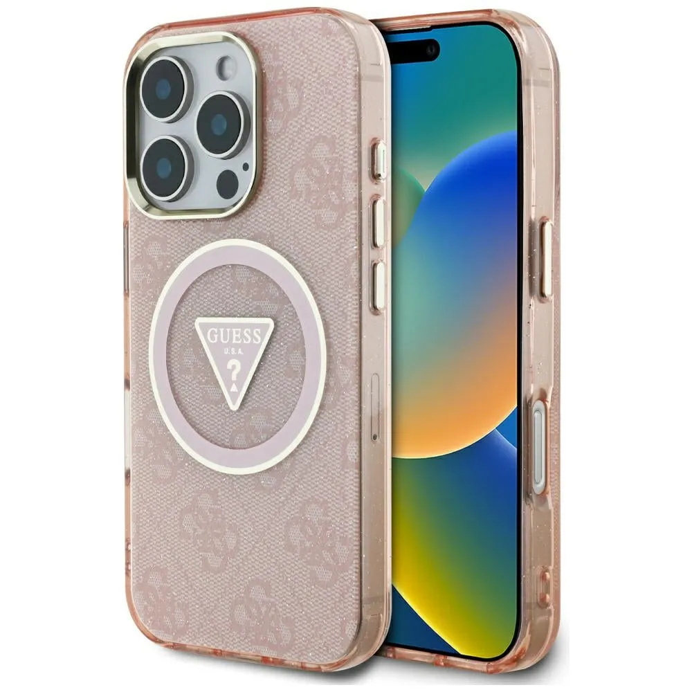 Custodia MagSafe per Apple iPhone 16 Pro Max, Guess, IML Glitter 4G Circle Triangle, Rosa - immagine 1