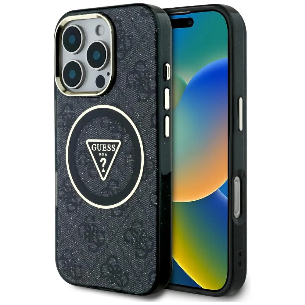 Custodia MagSafe per Apple iPhone 16 Pro Max, Guess, IML Glitter 4G Circle Triangle, Nera - immagine 1