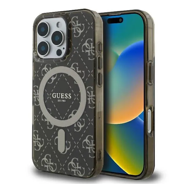 Custodia MagSafe per Apple iPhone 16 Pro Max, Guess, IML 4G Background, Marrone - immagine 1