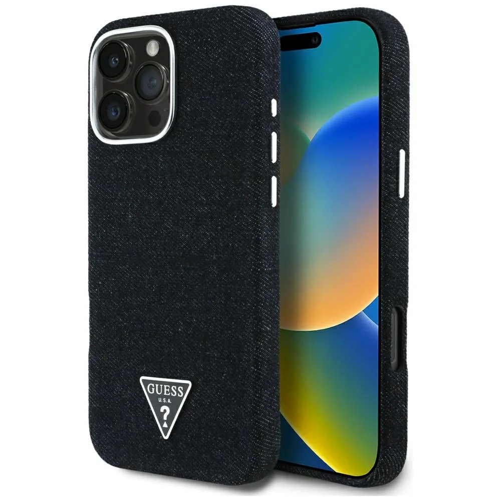 Custodia MagSafe per Apple iPhone 16 Pro Max, Guess, Denim Triangle Logo, Nera - immagine 1