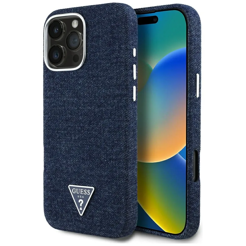 Custodia MagSafe per Apple iPhone 16 Pro Max, Guess, Denim Triangle Logo, Blu - immagine 1