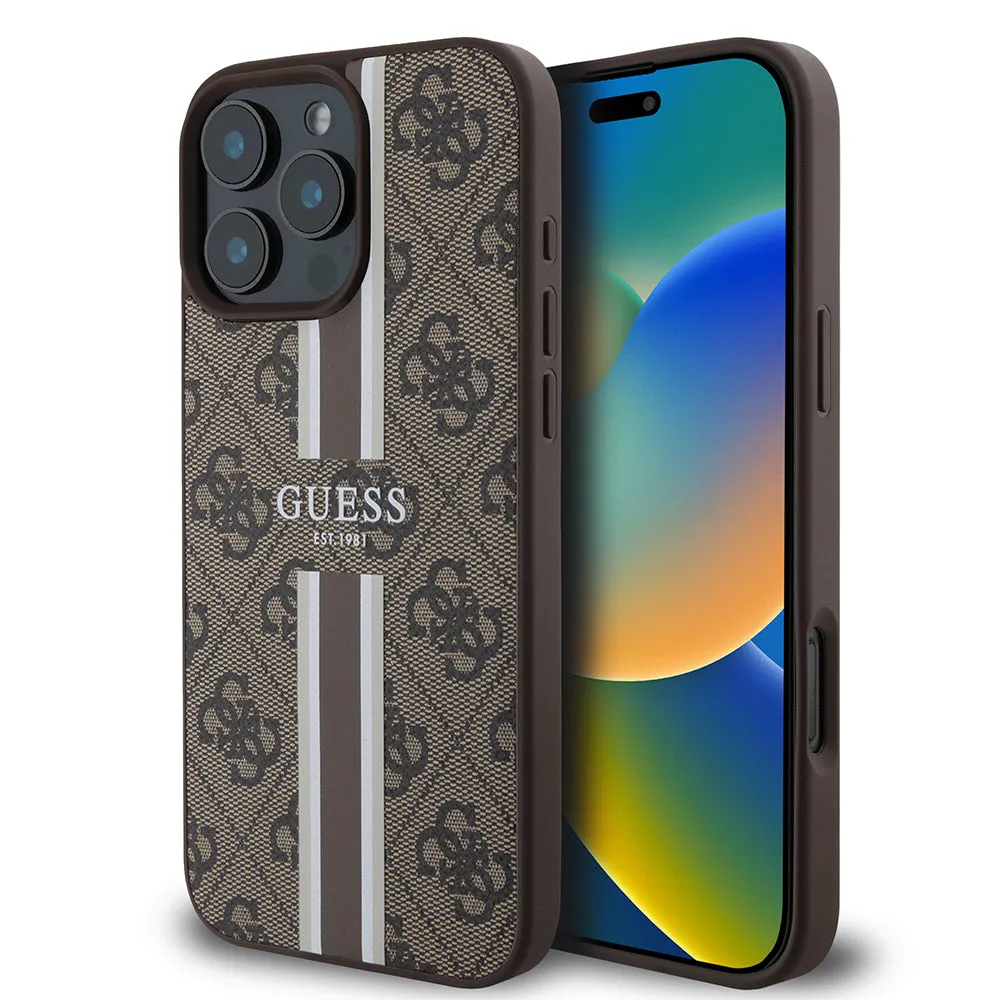 Custodia MagSafe per Apple iPhone 16 Pro Max, Guess, 4G Printed Stripes, Marrone - immagine 1