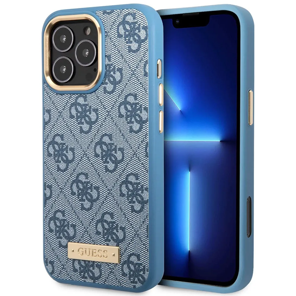 Custodia MagSafe per Apple iPhone 16 Pro Max, Guess, 4G Logo Plate, Blu - immagine 1