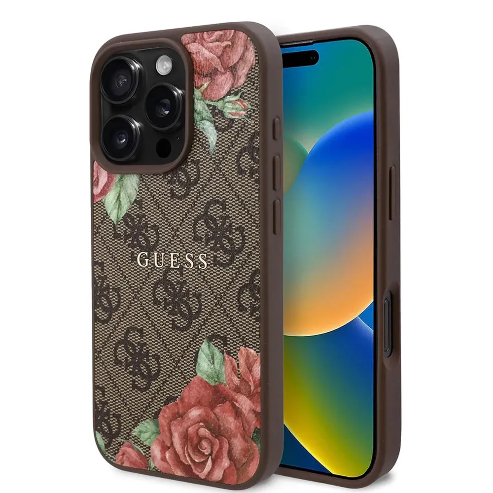 Custodia MagSafe per Apple iPhone 16 Pro Max, Guess, 4G Flowers Print, Marrone - immagine 1