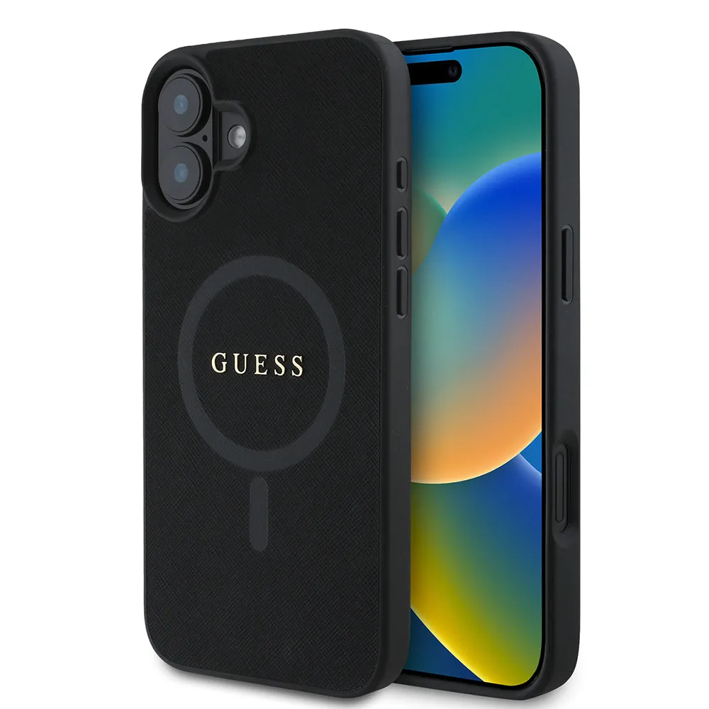 Custodia MagSafe per Apple iPhone 16 Plus, Guess, Saffiano Classic Logo, Nera - immagine 1