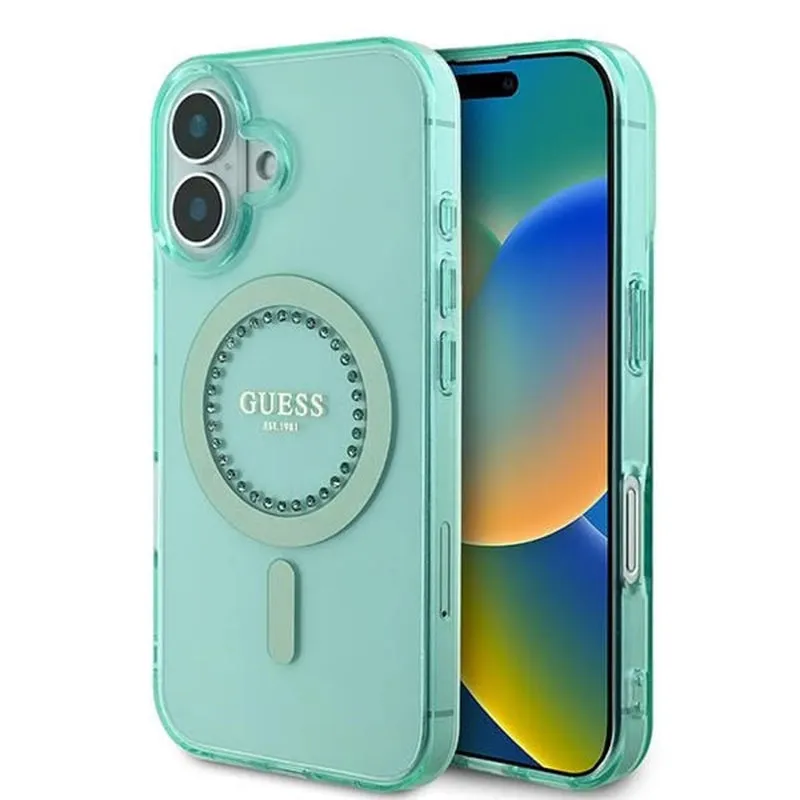Custodia MagSafe per Apple iPhone 16 Plus, Guess, IML Rhinestone, Verde - immagine 1