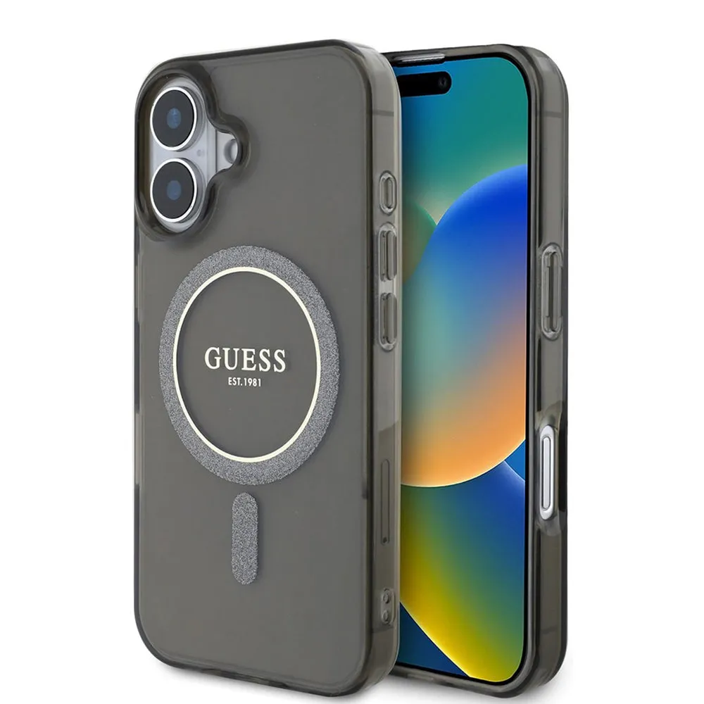 Custodia MagSafe per Apple iPhone 16 Plus, Guess, IML Glitter Circle, Nera - immagine 1